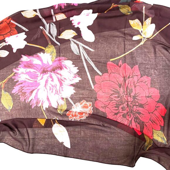 Floral Wrap Cotton Poly blend scarf shawl burgundy pink floral huge square pareo - Picture 5 of 7